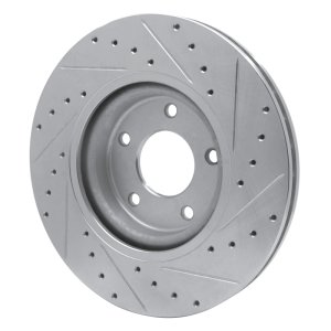 Jaguar XJR Brake Rotor (1) - Front Left - R1 Concepts - Drilled & Slotted - Silver - `98-`06